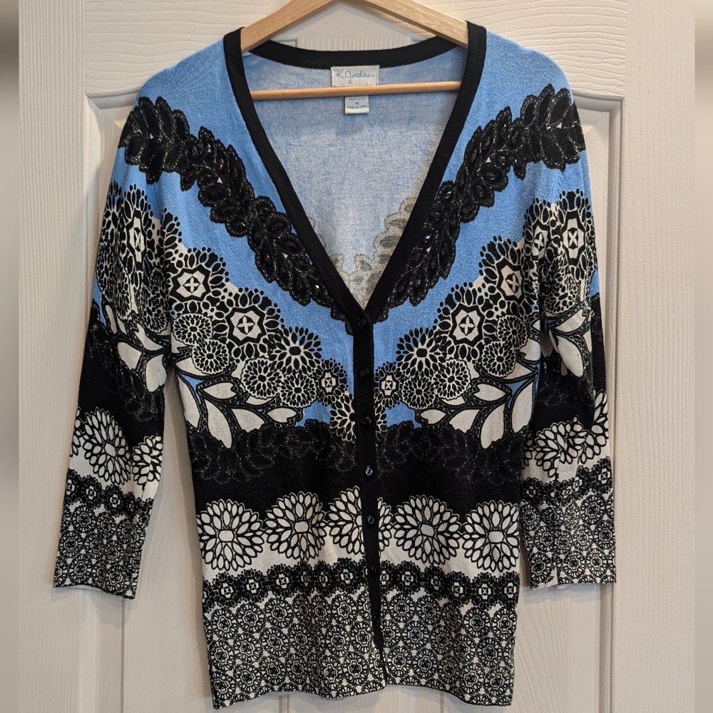 K. Jordan Floral Embellished Button Up Cardigan